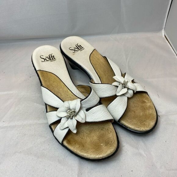 Sofft grace white leather heeled sandal 8M flower - Picture 1 of 7